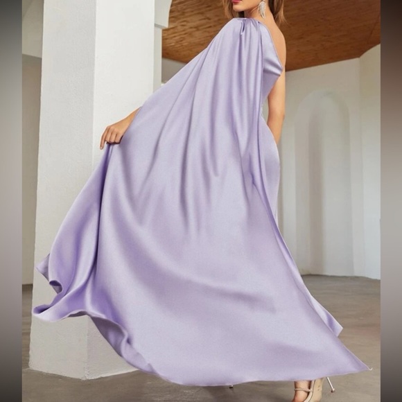 Luxe one shoulder party formal evening wedding prom satin dress - Picture 5 of 16